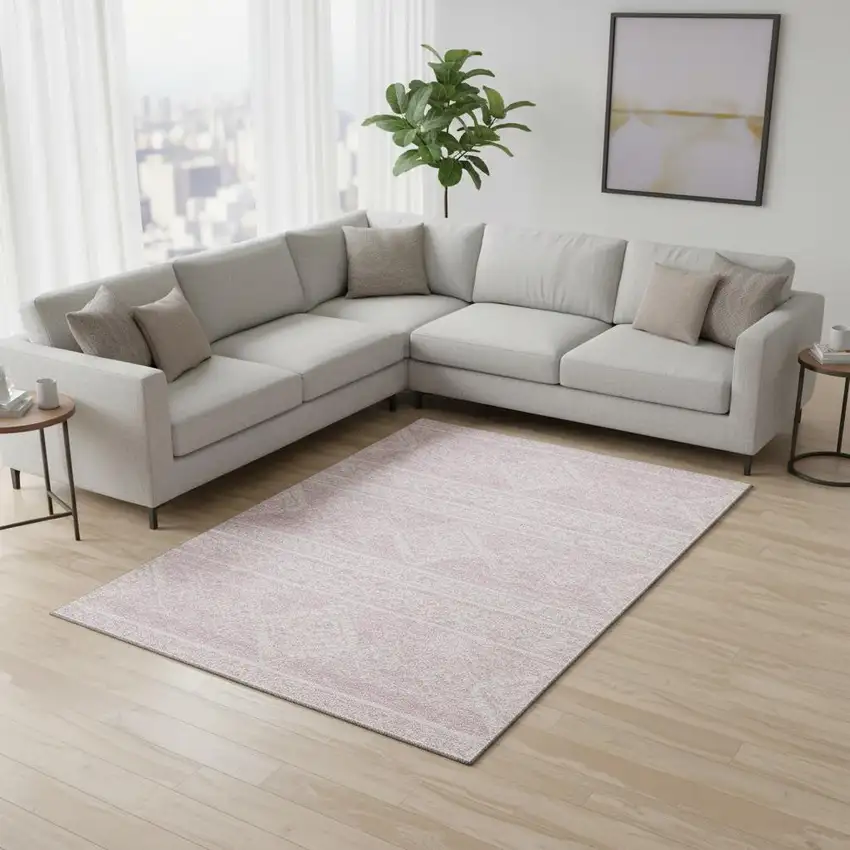 Pink And Ivory Southwestern Washable Area Rug With UV Protection Photo 2