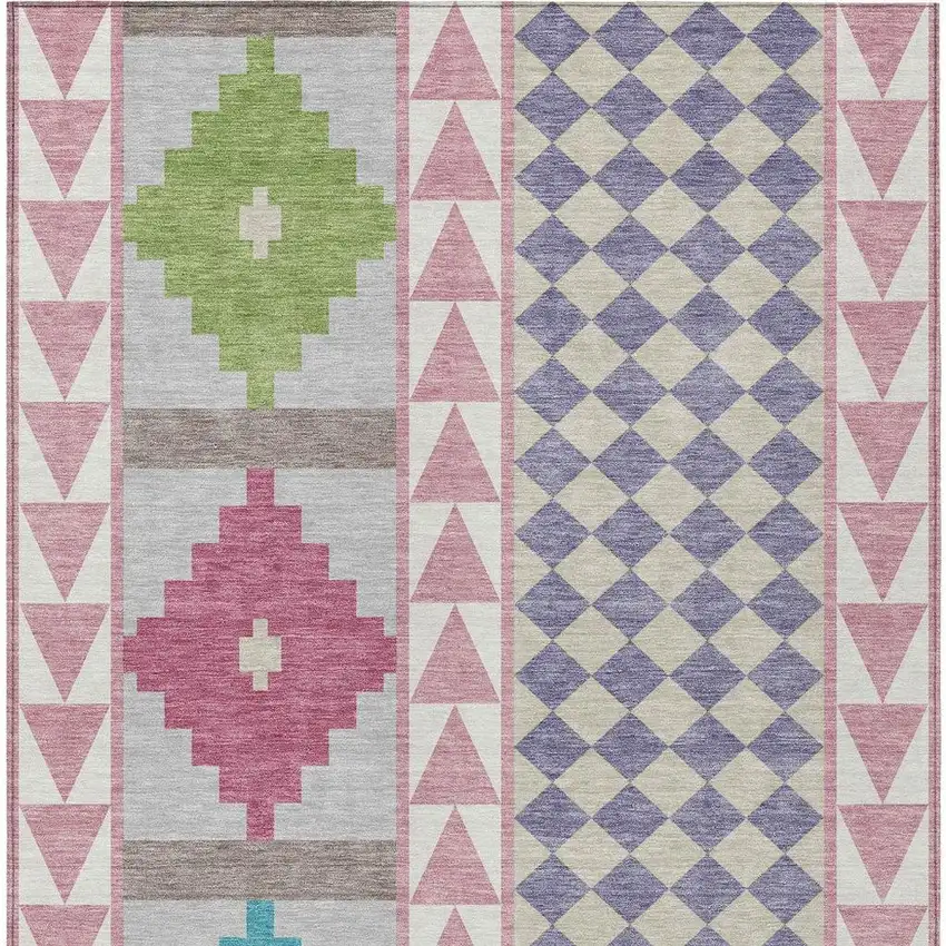 Pink And Ivory Southwestern Washable Indoor Outdoor Area Rug Photo 4