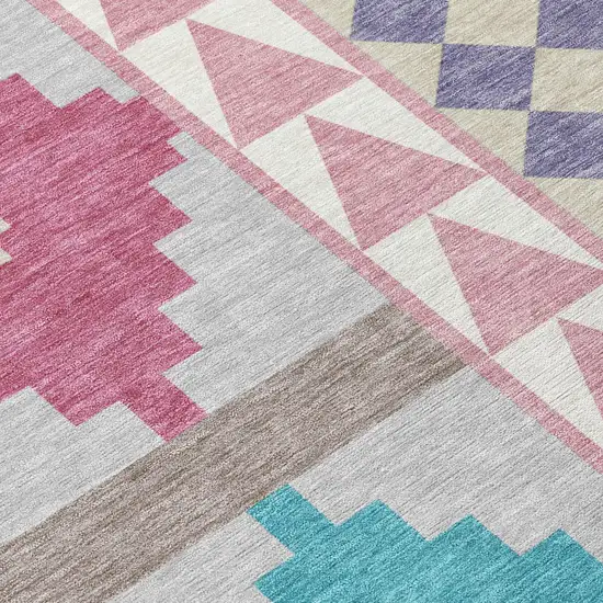 Pink And Ivory Southwestern Washable Indoor Outdoor Area Rug Photo 6
