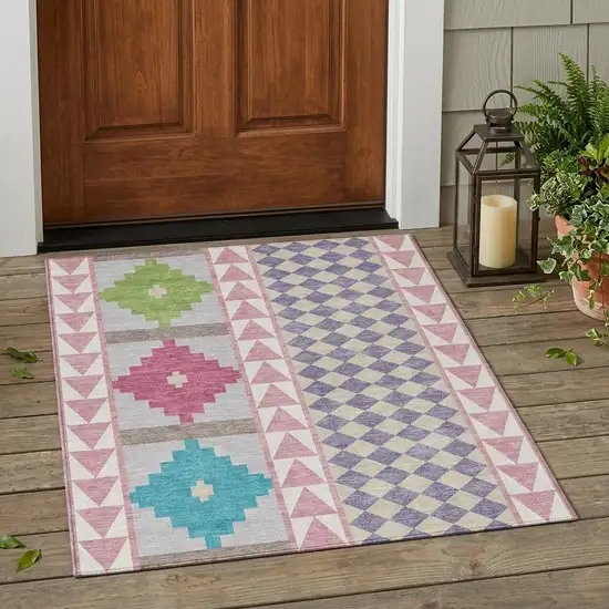 Pink And Ivory Southwestern Washable Indoor Outdoor Area Rug Photo 1