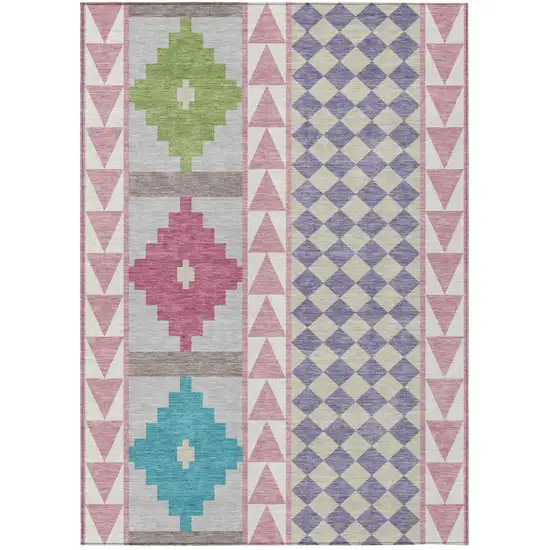 Pink And Ivory Southwestern Washable Indoor Outdoor Area Rug Photo 2