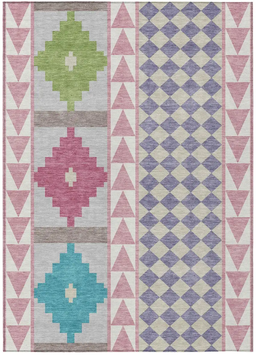 Pink And Ivory Southwestern Washable Indoor Outdoor Area Rug Photo 2
