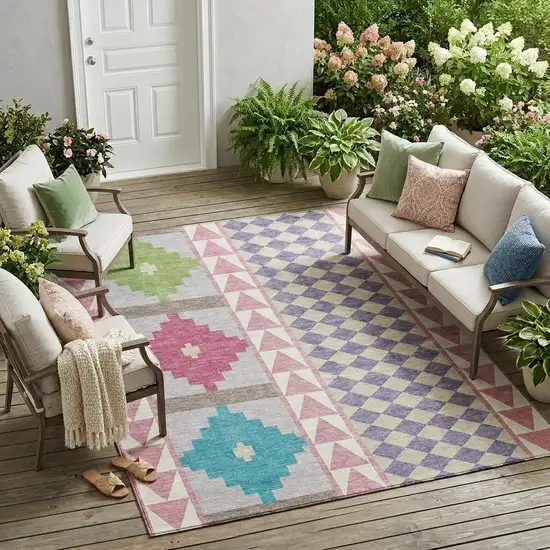 Pink And Ivory Southwestern Washable Indoor Outdoor Area Rug Photo 1