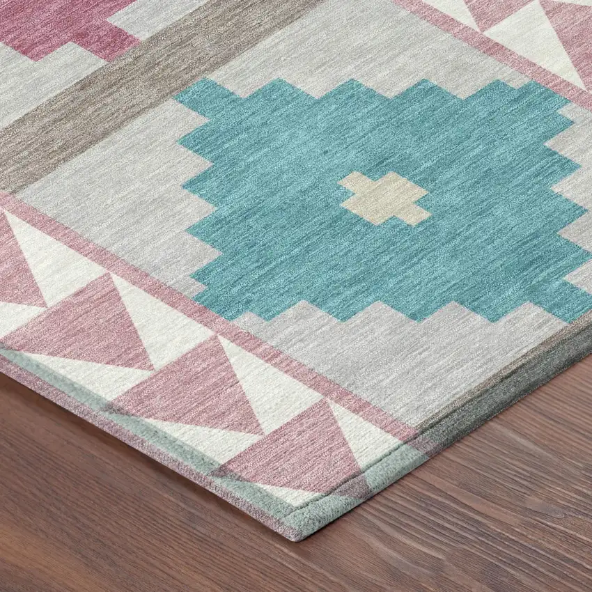 Pink And Ivory Southwestern Washable Indoor Outdoor Area Rug Photo 5