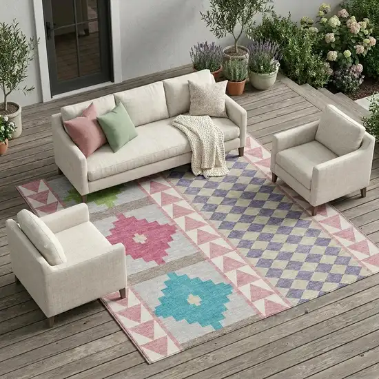 Pink And Ivory Southwestern Washable Indoor Outdoor Area Rug Photo 1