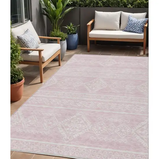 Pink And Ivory Southwestern Washable Indoor Outdoor Area Rug Photo 1
