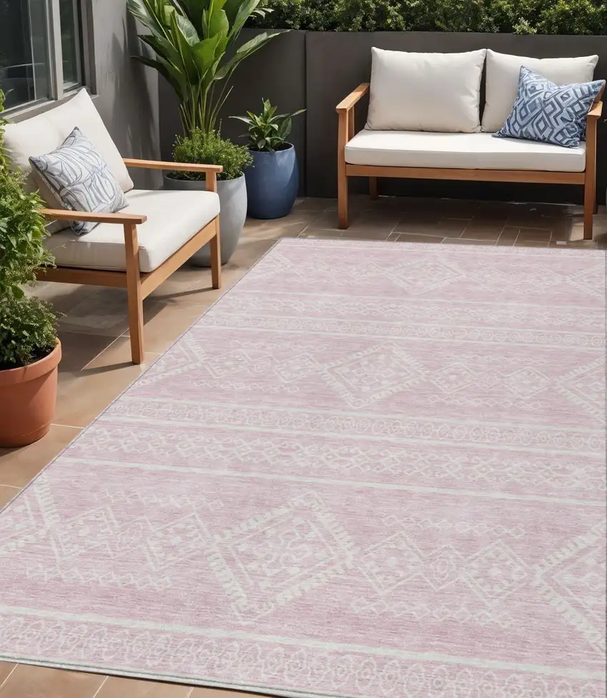 Pink And Ivory Southwestern Washable Indoor Outdoor Area Rug Photo 1