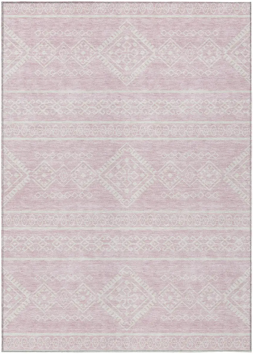 Pink And Ivory Southwestern Washable Indoor Outdoor Area Rug Photo 2