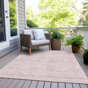 Photo of Pink And Ivory Southwestern Washable Indoor Outdoor Area Rug
