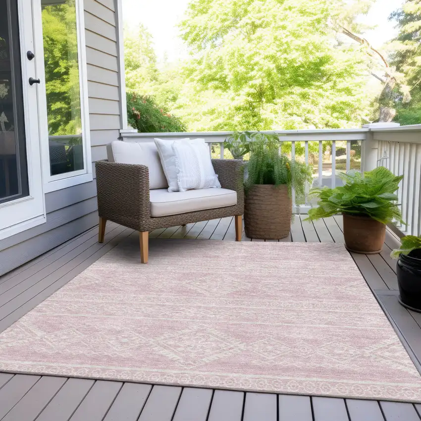 Pink And Ivory Southwestern Washable Indoor Outdoor Area Rug Photo 6