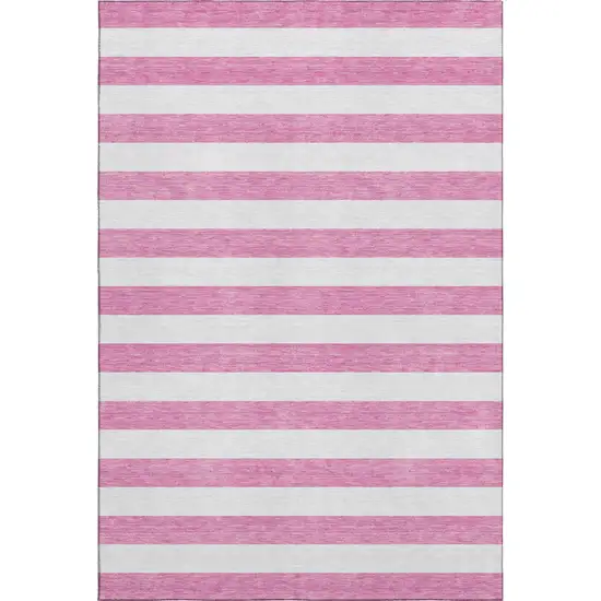 Pink And Ivory Striped Washable Area Rug With UV Protection Photo 1