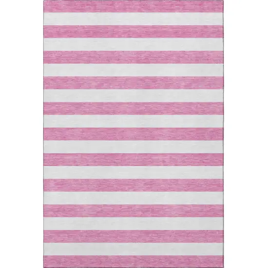 Pink And Ivory Striped Washable Area Rug With UV Protection Photo 3