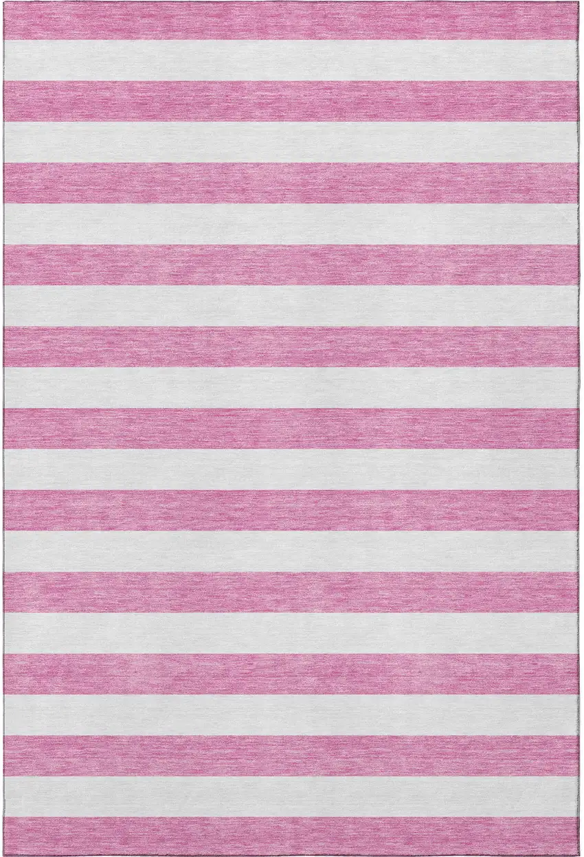 Pink And Ivory Striped Washable Area Rug With UV Protection Photo 3