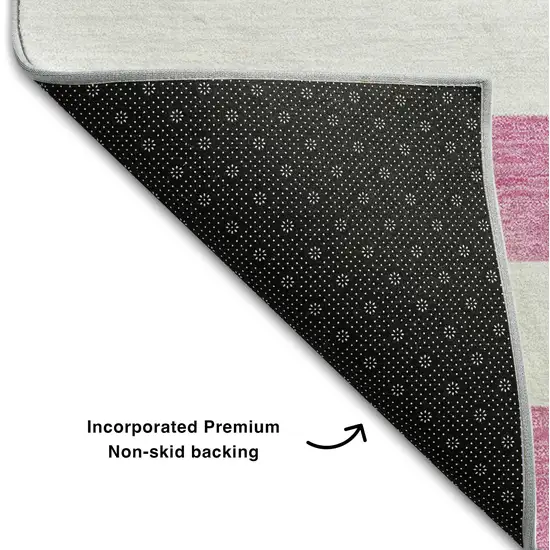 Pink And Ivory Striped Washable Area Rug With UV Protection Photo 7