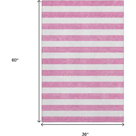 Pink And Ivory Striped Washable Area Rug With UV Protection Photo 6