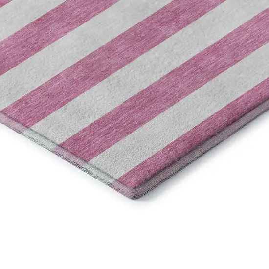 Pink And Ivory Striped Washable Area Rug With UV Protection Photo 8