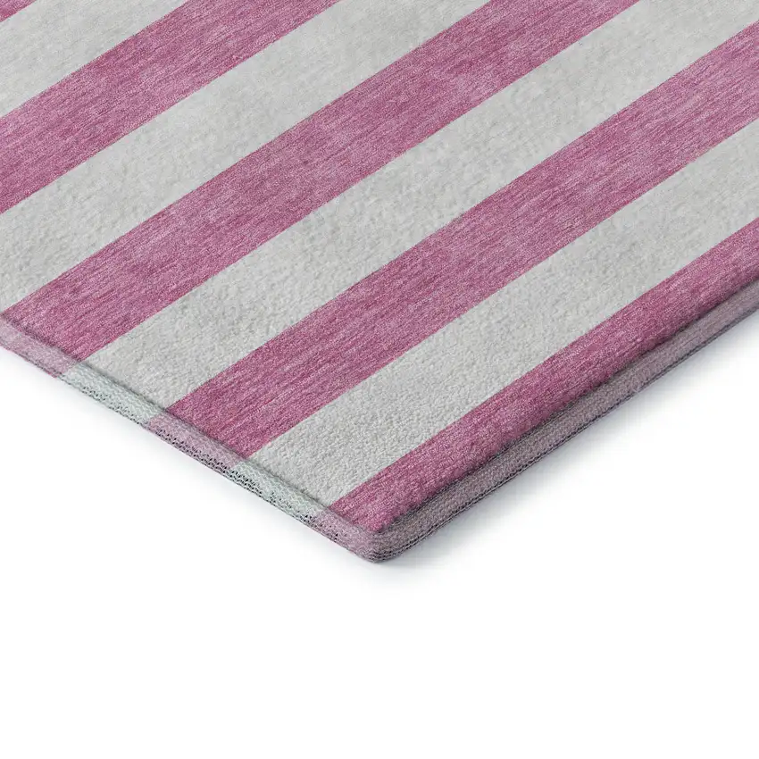 Pink And Ivory Striped Washable Area Rug With UV Protection Photo 8