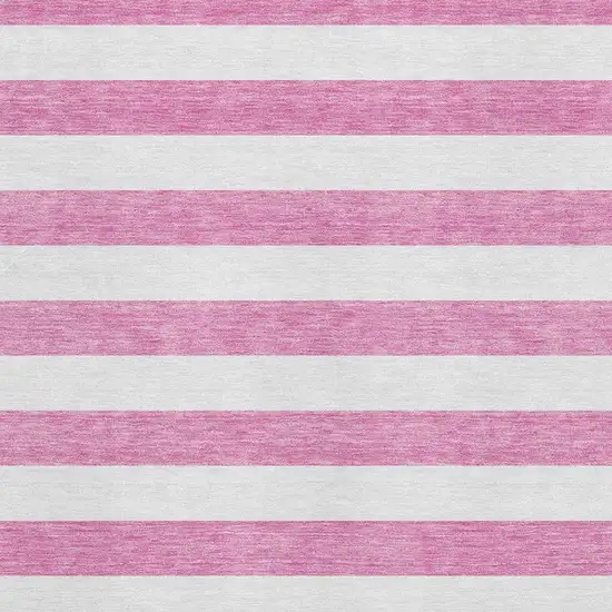 Pink And Ivory Striped Washable Area Rug With UV Protection Photo 9
