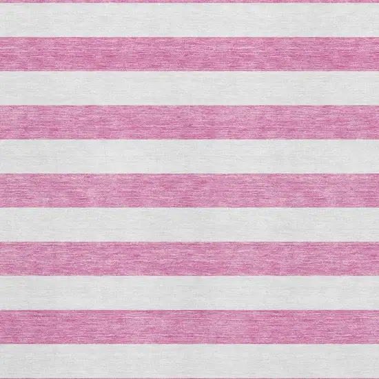 Pink And Ivory Striped Washable Area Rug With UV Protection Photo 8