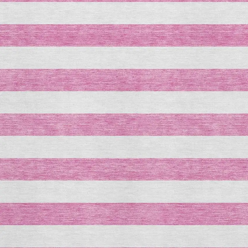 Pink And Ivory Striped Washable Area Rug With UV Protection Photo 8