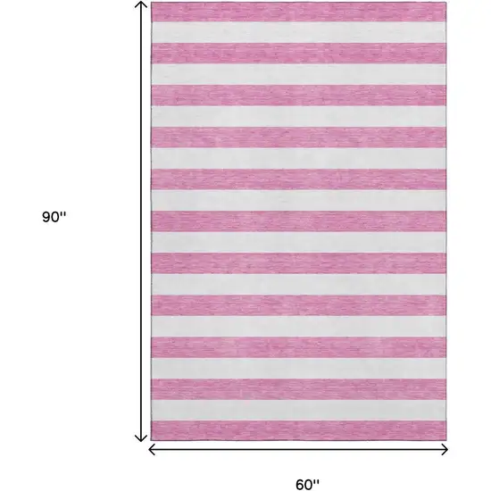 Pink And Ivory Striped Washable Area Rug With UV Protection Photo 7