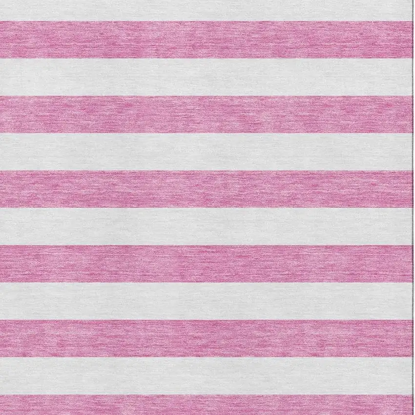 Pink And Ivory Striped Washable Area Rug With UV Protection Photo 3