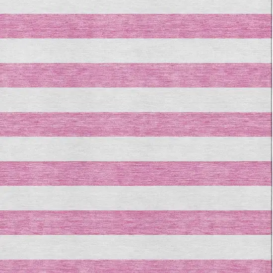 Pink And Ivory Striped Washable Area Rug With UV Protection Photo 3