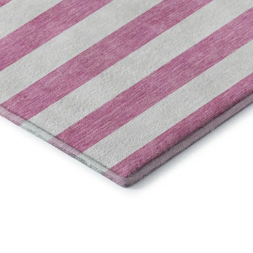Pink And Ivory Striped Washable Area Rug With UV Protection Photo 9