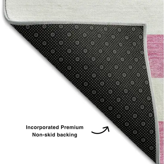 Pink And Ivory Striped Washable Area Rug With UV Protection Photo 8