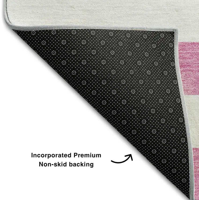 Pink And Ivory Striped Washable Area Rug With UV Protection Photo 8