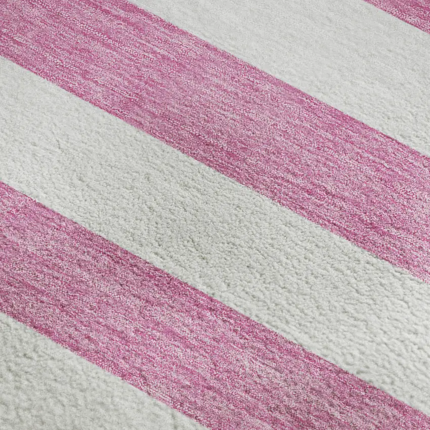 Pink And Ivory Striped Washable Area Rug With UV Protection Photo 8