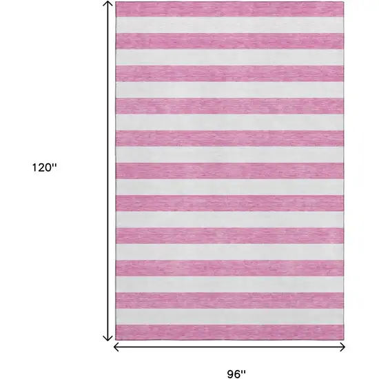 Pink And Ivory Striped Washable Area Rug With UV Protection Photo 7