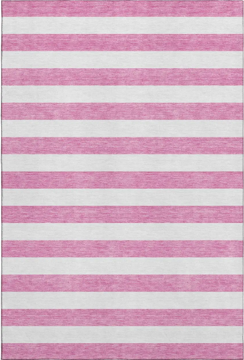 Pink And Ivory Striped Washable Area Rug With UV Protection Photo 1