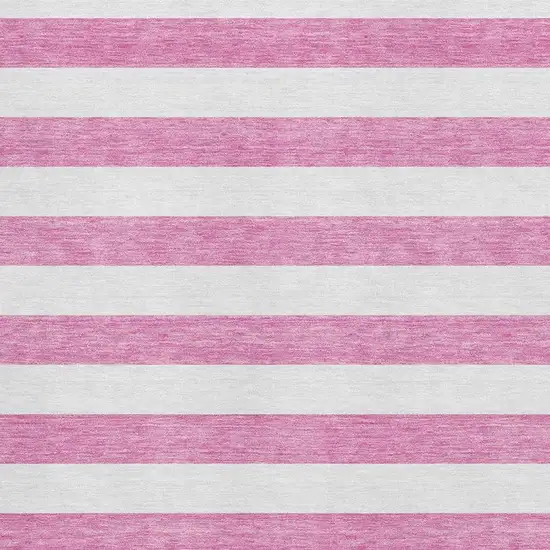 Pink And Ivory Striped Washable Area Rug With UV Protection Photo 9