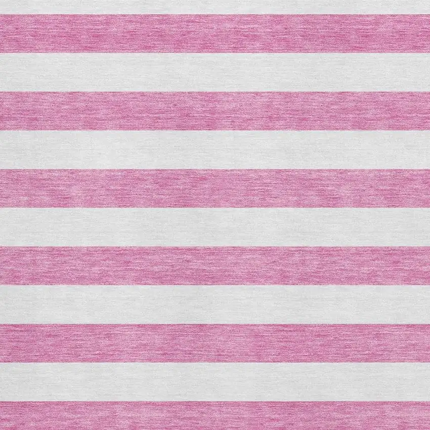 Pink And Ivory Striped Washable Area Rug With UV Protection Photo 9