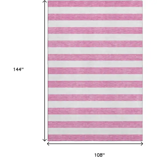 Pink And Ivory Striped Washable Area Rug With UV Protection Photo 7