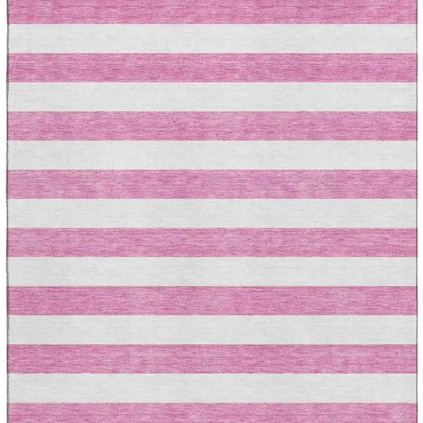 Pink And Ivory Striped Washable Area Rug With UV Protection Photo 3
