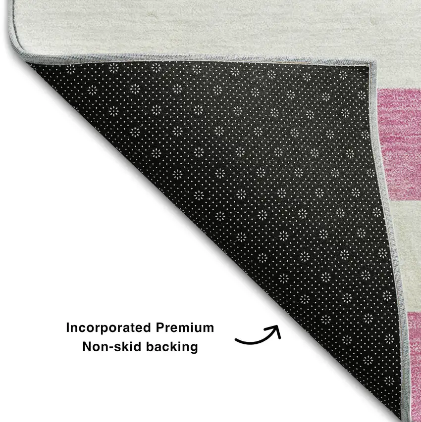 Pink And Ivory Striped Washable Area Rug With UV Protection Photo 8