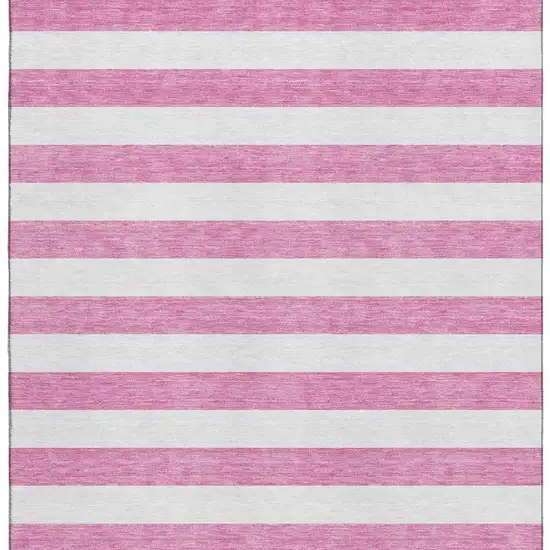 Pink And Ivory Striped Washable Area Rug With UV Protection Photo 3