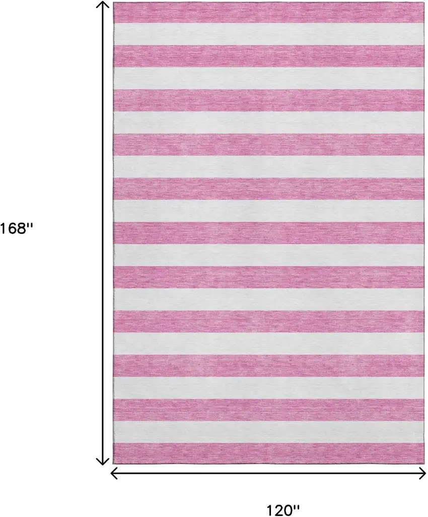 Pink And Ivory Striped Washable Area Rug With UV Protection Photo 7