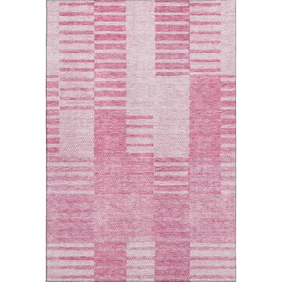 Pink And Ivory Striped Washable Area Rug With UV Protection Photo 2