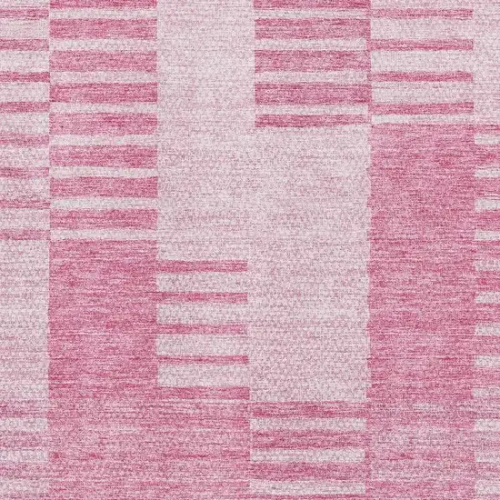 Pink And Ivory Striped Washable Area Rug With UV Protection Photo 2