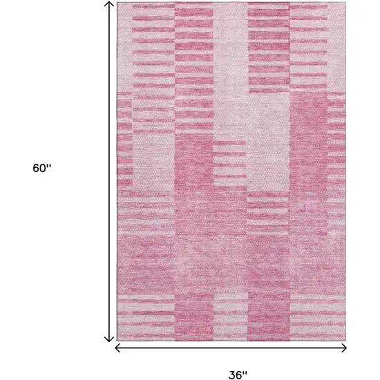 Pink And Ivory Striped Washable Area Rug With UV Protection Photo 3