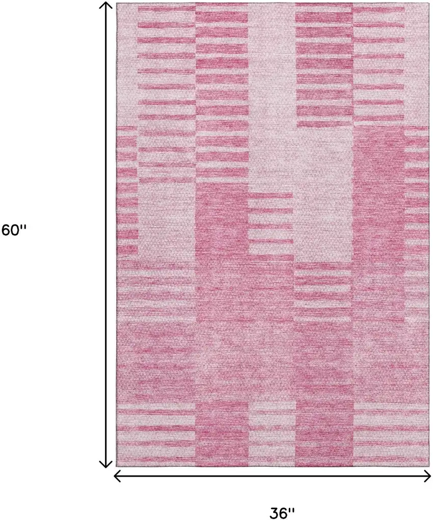 Pink And Ivory Striped Washable Area Rug With UV Protection Photo 3