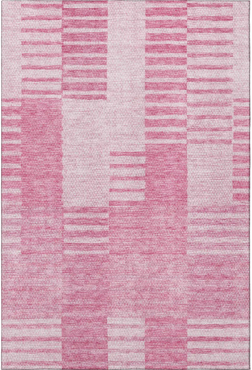 Pink And Ivory Striped Washable Area Rug With UV Protection Photo 3