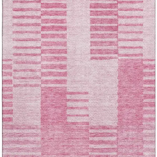 Pink And Ivory Striped Washable Area Rug With UV Protection Photo 2