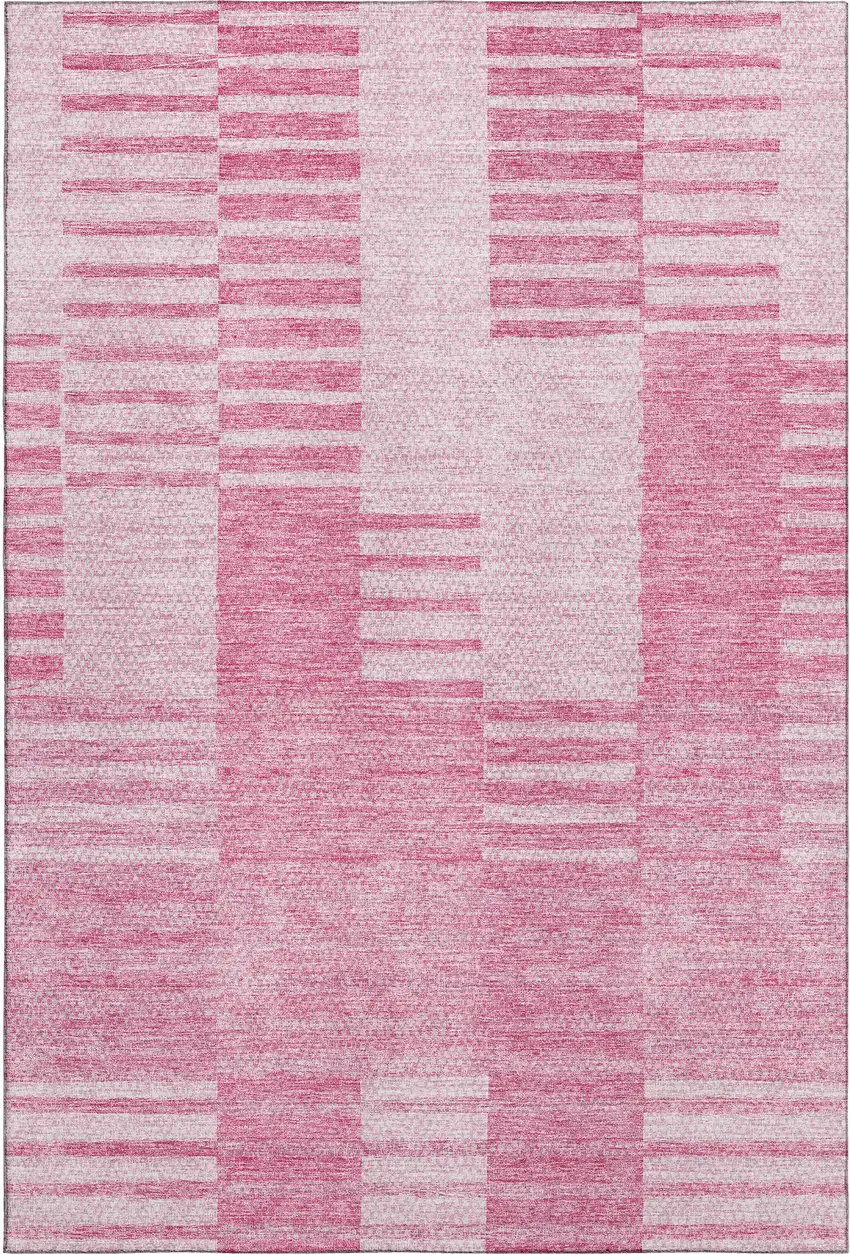 Pink And Ivory Striped Washable Area Rug With UV Protection Photo 1