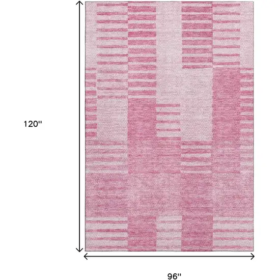 Pink And Ivory Striped Washable Area Rug With UV Protection Photo 3