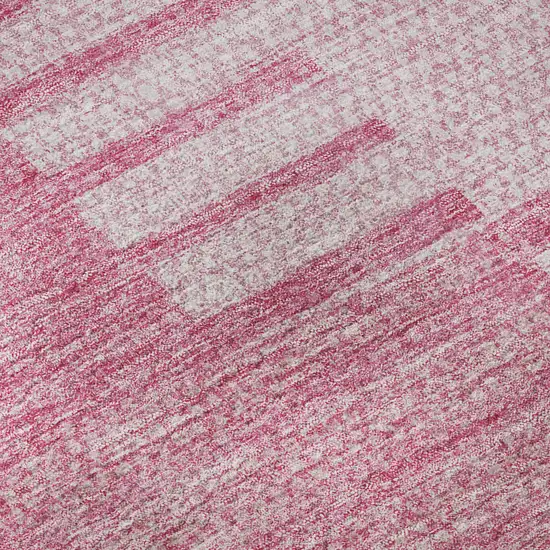 Pink And Ivory Striped Washable Area Rug With UV Protection Photo 9
