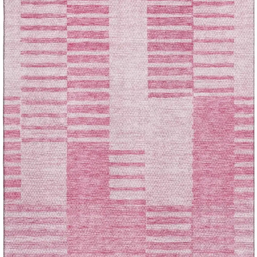 Pink And Ivory Striped Washable Area Rug With UV Protection Photo 2